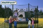 photograph of a family enjoying their tent on their trampoline