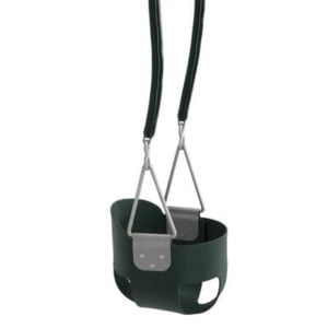 photo of a green swing for a toddler