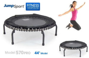 photo of a woman jumping on her fitness trampoline