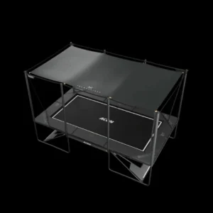 Acon rectangular shade covering over rectangular trampoline - black.
