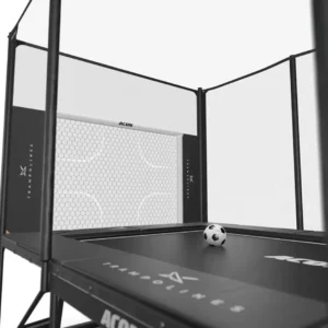 Acon soccer nets along walls of trampoline.