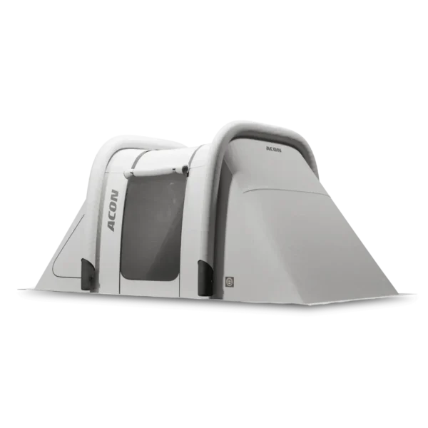 Light grey rectangular trampoline tent full view from the side.