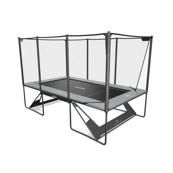 Image of the performance mat installed on the rectangle trampoline, grey.