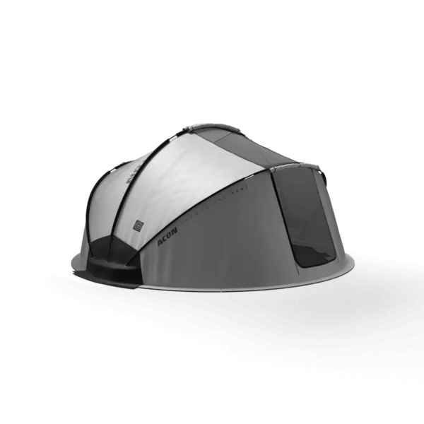 Tent on a trampoline, round, black and grey.